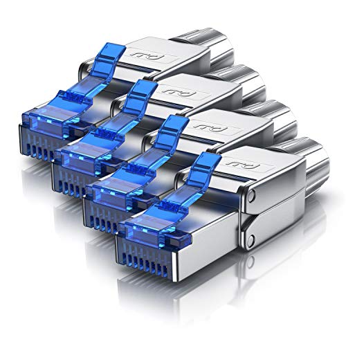 CSL - 4x Netzwerkstecker feldkonfektionierbar RJ45 CAT 6 CAT 7 CAT 8 - geschirmt 40 GBit/s 2000 MHz Ethernet werkzeuglos LAN Kabel - Crimpstecker Steckverbinder für Netzwerkkabel Verlegekabel von CSL-Computer