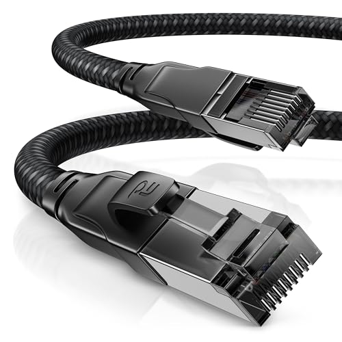 CSL 7,5m CAT 7 Netzwerkkabel Black Series Gigabit Ethernet LAN Kabel Baumwollmantel 10000 Mbits - Patchkabel - Cat.7 Rohkabel S FTP PIMF Schirmung mit RJ 45 Stecker - Switch Router Modem Gaming von CSL-Computer