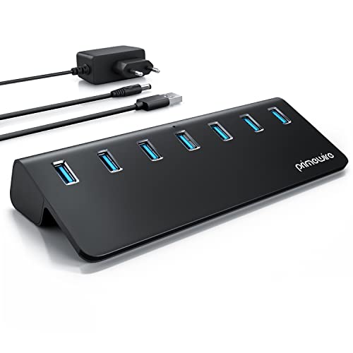 CSL - 7 Port USB 3.2 Gen.2 Hub Aktiv - 10 GBit/s - 7 Port Verteiler mit Netzteil - USB 3.0 USB 3.2 Gen.2 Datenhub - für PC Notebook Laptop Ultrabook Tablet PC MacBook - Anthrazit von CSL-Computer