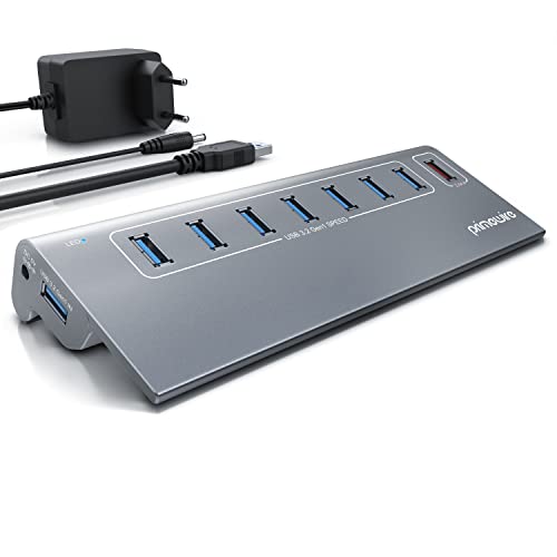 CSL - 8 Port USB 3.2 Gen.2 Port Hub – 10 GBit/s - 8 x USB 3.2 Gen2, Davon 1x USB Ladeport smart Charge – 8 Port Verteiler mit Netzteil - Alugehäuse - für PC Notebook Laptop Ultrabook Tablet PC von CSL-Computer