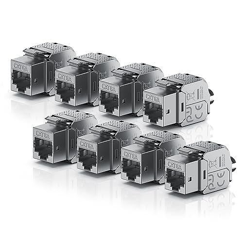 CSL - 8X Keystone Modul CAT.6a für Ethernet LAN Kabel Stecker - RJ45 Buchse- feldkonfektionierbar – Keystone Jack – 500 MHz - bis zu 10000 Mbit/s - farbcodiert – werkzeuglose Snap-In Montage von CSL-Computer