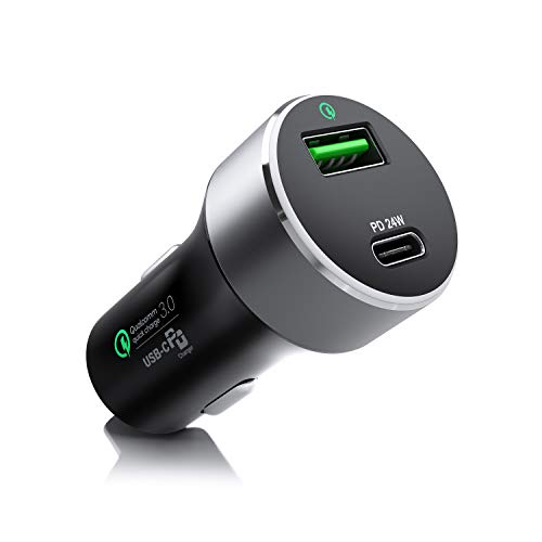 CSL Auto Ladegerät 42W 2-Port Kfz Ladeadapter Qualcomm Quick Charge USB C Power Delivery 3.0 für Samsung Galaxy S10 S9, Huawei, HTC, Xiaomi, MP3, Powerbank von CSL-Computer