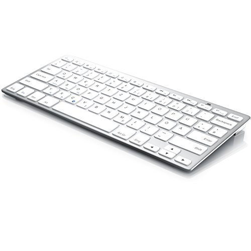 CSL - Bluetooth Slim Tastatur - Wireless Keyboard im Slim-Design - QWERTZ-Layout Deutsch - Multimedia Keys - kompatibel mit Microsoft Windows Google Android Apple iOS Mac OS X - Silber von CSL-Computer