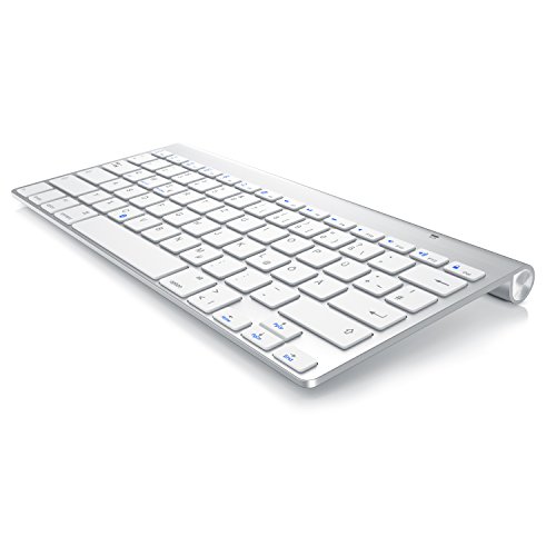 CSL - Bluetooth Tastatur kompatibel mit Mac Layout - Kabelloses Keyboard - Multimediatasten - QWERTZ-Layout - kompatibel mit iOS Android Windows - für PC Notebook Smartphone Tablet - Silber von CSL-Computer