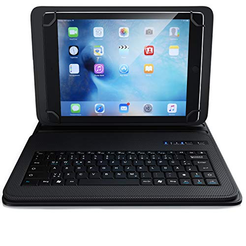 CSL - Bluetooth Tastatur mit Schutzhülle für 9-12 Zoll Tablets - magnetische Befestigung - Lightweight Design - Multimedia Funktionstasten - QWERTZ Layout von CSL-Computer