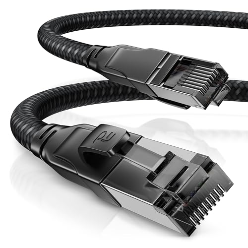 CSL - CAT8.1 Netzwerkkabel 40 Gbits - 7,5m - Baumwollmantel - Black Series - LAN Kabel Patchkabel RJ45 - CAT8 Gigabit Ethernet Cable - 40000 Mbits - S/FTP PIMF Schirmung - kompatibel zu CAT6 CAT7 von CSL-Computer