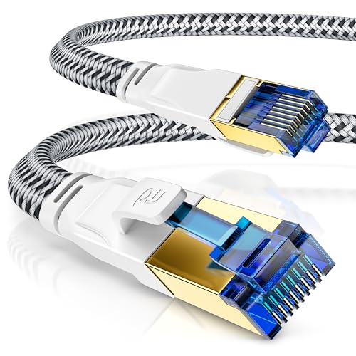 CSL - 1m CAT 8 Netzwerkkabel Flach und Dünn - LAN Kabel für 40 Gigabit High Speed, Internetkabel, Flachbandkabel, Verlegekabel - 40 Gbps Cat.8 RJ45 Kabel für Switch Router Modem PC, 1 Meter Weiss von CSL-Computer