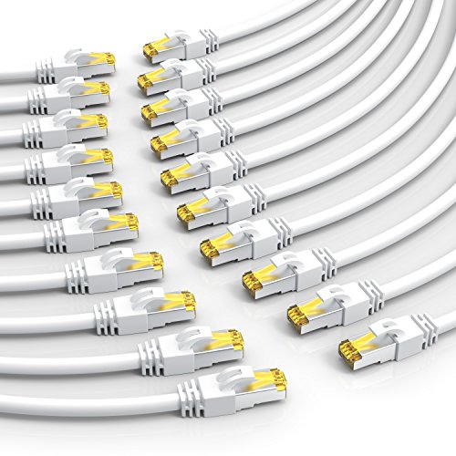 CSL-Computer 20 x 0,25m CAT 7 Netzwerkkabel Gigabit Ethernet LAN Kabel - 10000 Mbit s - Patchkabel - Cat.7 Rohkabel S FTP PIMF Schirmung mit RJ 45 Stecker - Switch Router Modem Access Point von CSL-Computer