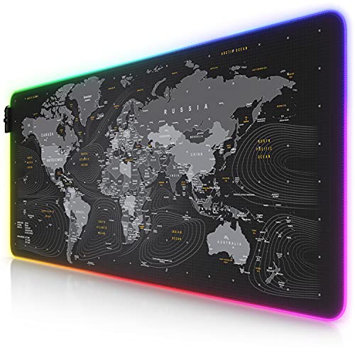 CSL-Computer – XXL RGB Gaming Mauspad – LED Schreibtischunterlage – 900 x 400 mm Übergröße – XXL Mauspad – LED Multi Color – 11 Beleuchtungsmodi – 7 LED-Farben plus 4 Effektmodi – waschbar – Weltkarte von CSL-Computer