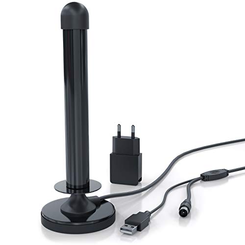 CSL- DVB-T2 HD Antenne aktiv - Digitale HDTV Stabantenne Zimmerantenne Verstärkerantenne - 4 m Kabel USB und Koaxialstecker inkl. USB Netzteil von CSL-Computer