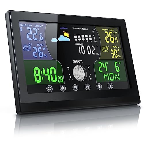CSL - Funk Wetterstation mit Farbdisplay - inkl. Außensensor - Funkuhr - Innen und Außentemperatur - Luftdruck Höhenkorrektur - Prognosen Wettervorhersage - LCD Display von CSL-Computer