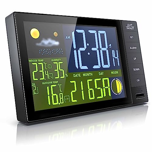 CSL - Funk Wetterstation mit Farbdisplay - wireless Funksensor/Außensensor - Thermometer - DCF Signal Funkuhr - Alarm - Hygrometer - Luftfeuchtigkeit - Trendanzeige von CSL-Computer