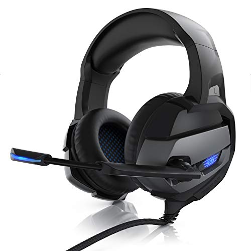 CSL - Gaming Headset für PC PS4 PS5 - USB Komfort Kopfhörer - Kabelfernbedienung Mikrofon - LED Beleuchtung - Professional - Stoffummantelte Kabel - Musik Gaming VoIP Internet von CSL-Computer