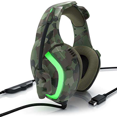 CSL - Gaming Headset kabelgebunden, Over-Ear Kopfhörer mit Mikrofon, Geräuschunterdrückung, Plug & Play, USB, für PC, Laptop, Spielekonsole, Camouflage von CSL-Computer