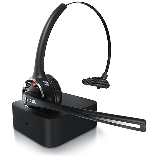 CSL - Headset kabellos mit Ladestation - Bluetooth PC Headset mit flexiblem Mikrofon - Multipoint - kabellos - leicht - freisprechen - für Auto und LKW Computer Call Center Handys von CSL-Computer