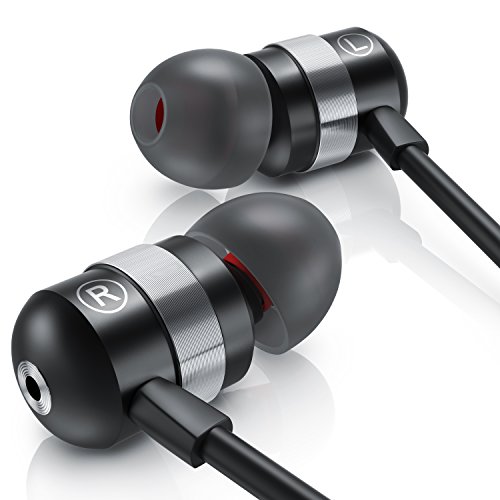 CSL - In-Ear-Kopfhörer, Kopfhörer mit Kabel 3,5mm Klinkenstecker, Earphones, Curved Look, Schwarz Silber von CSL-Computer