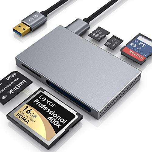 CSL - Kartenlesegerät USB 3.0 – 5 in 1 Kartenleser – externer Cardreader Kartenleser - paralleler Zugriff auf 5 Slots – CF SD SDXC SDHC Micro SD Micro SDXC SDHC, MS, M2 – vergoldete Kontakte - grau von CSL-Computer