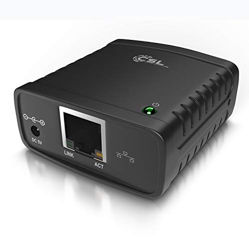 CSL - LAN Printserver Druckerserver - Fast Ethernet - USB2.0 High Speed - LRP Print Server für Windows – Netzwerk USB zu RJ45 - DHCP fähig, TCP/IP – inkl. Netzteil und Ethernetkabel – Neues Modell von CSL-Computer