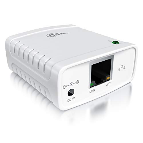 CSL - LAN Printserver Druckerserver - Fast Ethernet - USB2.0 High Speed - LRP Print Server für Windows – Netzwerk USB zu RJ45 - DHCP fähig, TCP/IP – inkl. Netzteil und Ethernetkabel – Neues Modell von CSL-Computer