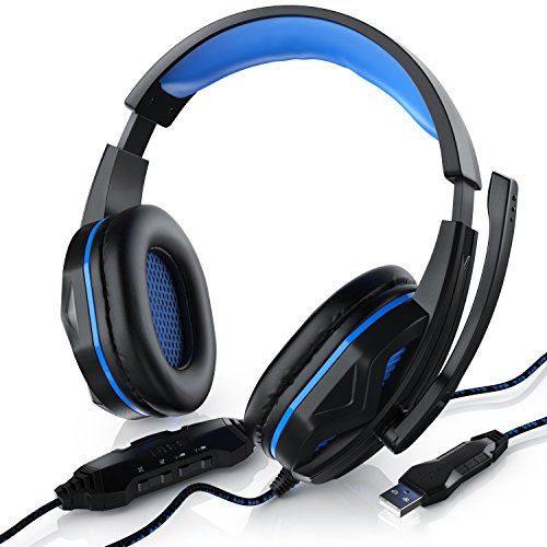 CSL - PC Headset inkl. Mikrofon - Gaming Kopfhörer inkl. Kabelfernbedienung - Kabelfernbedienung Media Control Mikrofon - für Gaming, Musik, Chat, Internet Telefonie von CSL-Computer