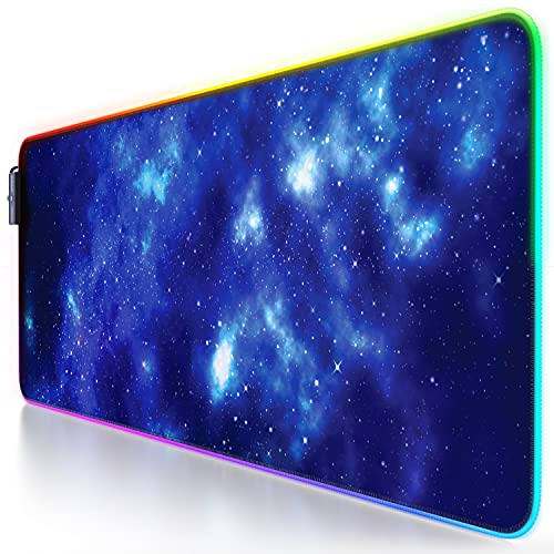 CSL - RGB Gaming Mauspad - LED Schreibtischunterlage - 800x300 mm - XXL Mousepad - LED Multi Color - 11 Beleuchtungs-Modi - 7 LED Farben Plus 4 Effektmodi - abwaschbar - Blue Star von CSL-Computer