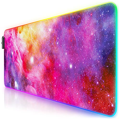 CSL - RGB Gaming Mauspad - LED Schreibtischunterlage - 800x300 mm - XXL Mousepad - LED Multi Color - 11 Beleuchtungs-Modi - 7 LED Farben Plus 4 Effektmodi - abwaschbar - Galaxy von CSL-Computer