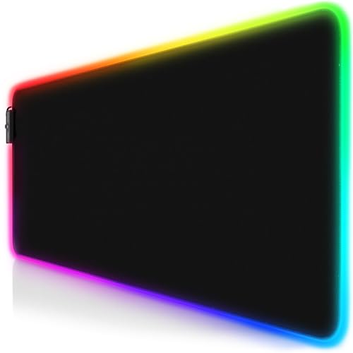 CSL - RGB Gaming Mauspad TITANWOLF - LED Schreibtischunterlage - 800x300 mm - XXL Mousepad - LED Multi Color - 11 Beleuchtungs-Modi - 7 LED Farben Plus 4 Effektmodi - abwaschbar - schwarz von CSL-Computer
