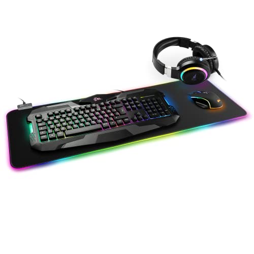 CSL RGB Strike 4in1 Gaming Set - Gaming Tastatur & Maus Set inkl. Headset | RGB-Beleuchtung | schwarz | QWERTZ-Tastenlayout | 2400 DPI von CSL-Computer