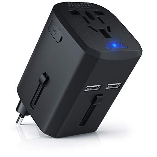 CSL - Reiseadapter Weltweit, Universal Steckdosenadapter mit 2xUSB und AC Steckdose, Internationaler Stromadapter, Reisestecker für Deutschland USA England Thailand Italien Australien etc. von CSL-Computer