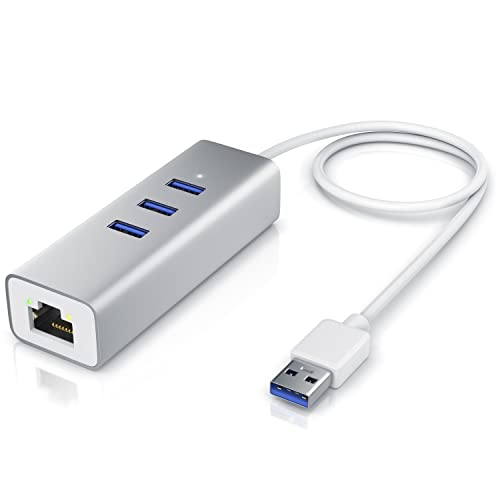 CSL USB 3.0 3-Port Hub inkl. Gigabit Ethernet LAN Netzwerkadapter RJ45 - Super Speed bis zu 5 Gb s - 3 Port Verteiler inkl. Power-LED - Gigabit-LAN 10 100 1000 Mbit - Windows Linux und Mac von CSL-Computer