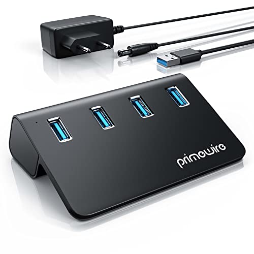 CSL - USB 3.0 Hub Aktiv - 10 GBit/s - 4 Port Verteiler mit Netzteil - USB 3.0 USB 3.2 Gen.2 Datenhub - für PC Notebook Laptop Ultrabook Tablet PC MacBook - Anthrazit von CSL-Computer