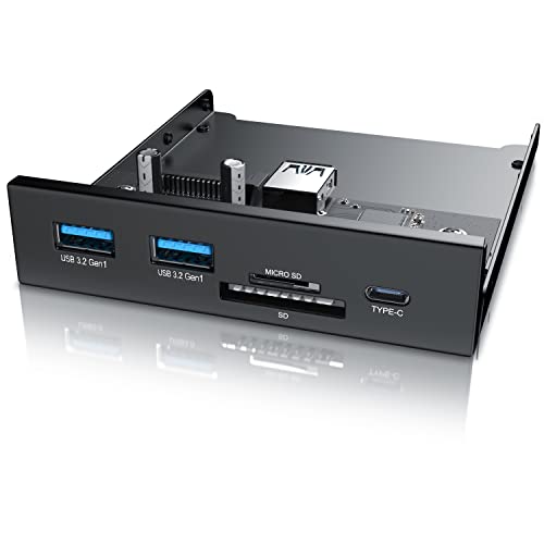 CSL USB 3.2 Gen.1 Front Panel aus Metall, interner Cardreader, Interne Speicherkartenleser, bis zu 5 Gbit/s, 5 Schnittstellen, 2 x USB 3.0 Typ A + 1 x USB C + MicroSD + SD Slot, Multifunktionspanel von CSL-Computer