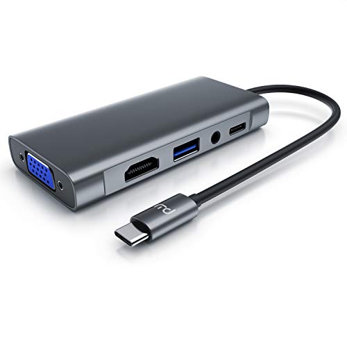 CSL - USB C HUB, Docking Station, 5-in-1 USB C Adapter mit 4K-HDMI, VGA, USB Typ A Port, Type C PD, 3.5mm AUX, Kompatibel mit MacBook Pro/Air und andere Type C Geräte von CSL-Computer