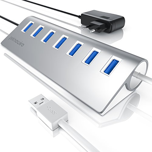 CSL - USB Hub 3.2 Gen1 aktiv mit Netzteil - 7 Port Verteiler - kompatibel mit PC Notebook Laptop Apple MacBook Air Pro Mini iMac MacPro Tablet PS4 UVM. - Windows, Linux und Mac - inkl. Netzteil von CSL-Computer