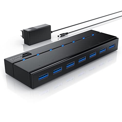 CSL - USB Hub 3.2 Gen1 mit Netzteil aktiv - aktiver 7 Port Verteiler - inkl. 1x 12V 3A DC-Hohlsteckernetzteil - für PC Notebook Laptop PS4 Tablet MacBook - Super Speed bis zu 5 Gbit s von CSL-Computer