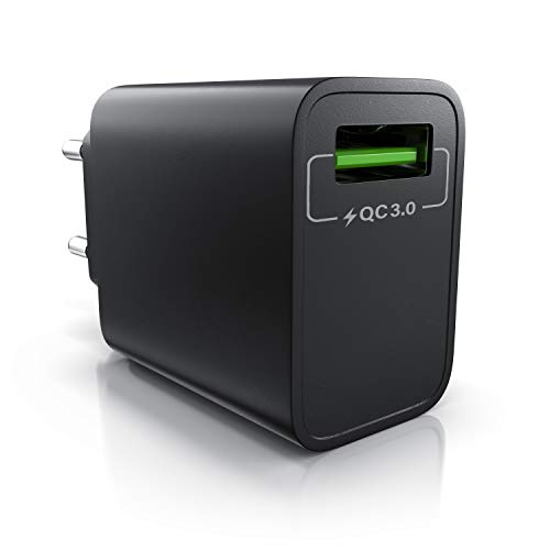 CSL - USB Ladegerät 18W Quick Charge 3.0 - Netzteil mit Schnellladefunktion - Smart Charge Solid Charge intelligentes Laden - geeignet für Handys Smartphones Navis Tablets UVM. - schwarz von CSL-Computer