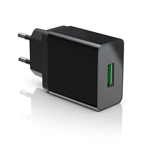 CSL - USB Ladegerät 18W Quick Charge 3.0 - Netzteil mit Schnellladefunktion - Smart Charge Solid Charge intelligentes Laden - geeignet für Handys Smartphones Navis Tablets UVM. - schwarz von CSL-Computer