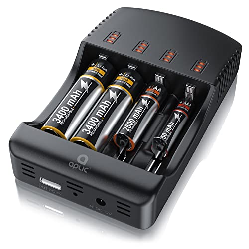 CSL - Universal Batterie Ladegerät - Akku Ladestation Intelligent Battery Charger - 4 Aufladeschächte - Inkl. 1x USB-Ladeport Powerbank Funktion - Akkudefekterkennung von CSL-Computer