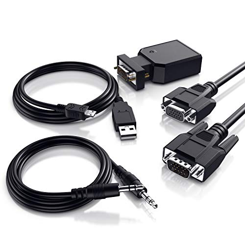 CSL - VGA auf HDMI Adapter mit Audio + VGA + USB + Jack 3,5mm Kabel, Full HD 1080p VGA to HDMI PC zu TV Monitor mit HDMI Converter, VGA zu HDMI Konverter Wandler für PC, Laptop, Fernseher, Projektor von CSL-Computer