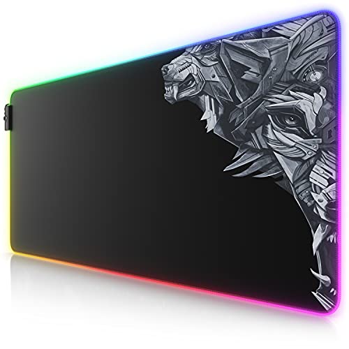 CSL - XXL RGB Gaming Mauspad - LED Schreibtischunterlage - 900x400 mm Übergröße - XXL Mousepad - LED Multi Color - 11 Beleuchtungs-Modi - 7 LED Farben Plus 4 Effektmodi - abwaschbar - Wolf von CSL-Computer