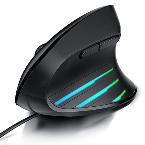 CSL - ergonomische Maus 6400 DPI - neues Modell - Vertikal mit Kabel - USB Vertical Mouse – ergonomisches Design - armschonend – seitliche LEDs - 1000-6400 DPI - kabelgebunden - PC und MAC von CSL-Computer