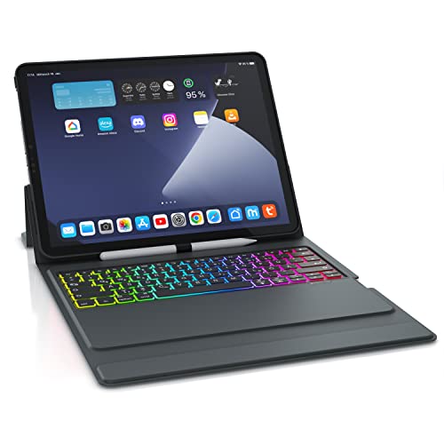 CSL - iPad Pro Tastatur Bluetooth mit Hülle - 12,9 Zoll - kompatibel mit iPad 4te, 5te, 6te Generation 2018 2019 2020 2021 2022 2023-12,9'' - mit Tastatur Beleuchtung von CSL-Computer