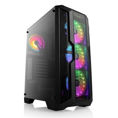 Gaming PC-Gehäuse Helios 250X - Midi-Tower, RGB Beleuchtung (inkl. Steuerung), Glas-Seitenteil, vormontierte Lüfter, ATX, Micro-ATX, Mini-ITX, schwarz von CSL-Computer