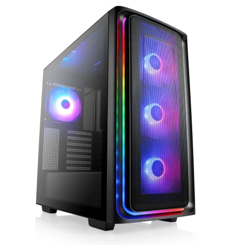 Gaming PC-Gehäuse TRIBUS - Midi-Tower, aRGB Beleuchtung (inkl. Steuerung), Glas-Seitenteil, vormontierte Lüfter, E-ATX, ATX, Micro-ATX, Mini-ITX, schwarz von CSL-Computer