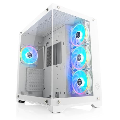 Gaming PC-Gehäuse VITRUM - Midi-Tower, aRGB Beleuchtung (inkl. Steuerung), Glas-Seitenteil, vormontierte Lüfter, ATX, mATX, Mini-ITX, weiß von CSL-Computer