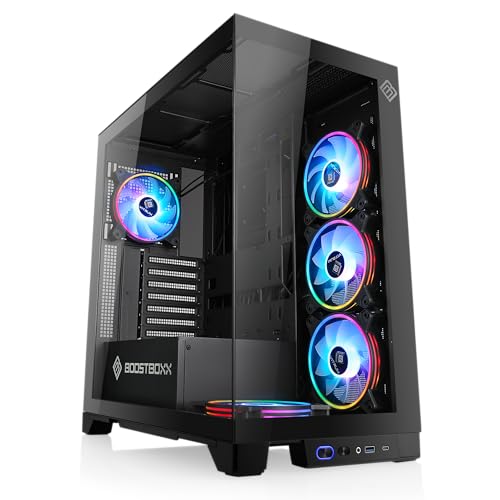 Gaming PC-Gehäuse VITRUM PRO - Midi-Tower, aRGB Beleuchtung (inkl. Steuerung), Glas-Seitenteil, vormontierte Lüfter, ATX, mATX, Mini-ITX, schwarz von CSL-Computer