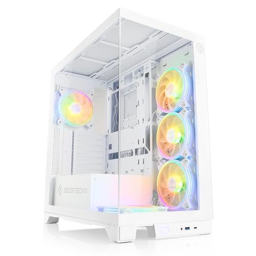 Gaming PC-Gehäuse VITRUM PRO - Midi-Tower, aRGB Beleuchtung (inkl. Steuerung), Glas-Seitenteil, vormontierte Lüfter, ATX, mATX, Mini-ITX, weiß von CSL-Computer