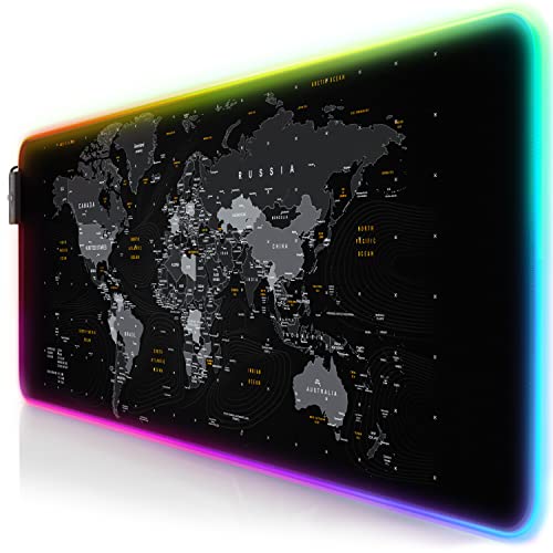 TITANWOLF - RGB Gaming Mauspad - LED Schreibtischunterlage - 800x300 mm - XXL Mousepad - LED Multi Color - 11 Beleuchtungs-Modi - 7 LED Farben Plus 4 Effektmodi - abwaschbar - Weltkarte von CSL-Computer