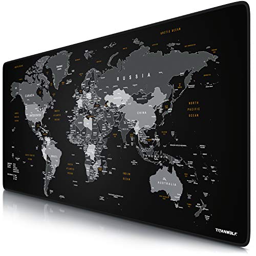 TITANWOLF - XXL Mauspad Gaming Titanwolf 900x400 mm - Mousepad XXL Gaming Groß - Tischunterlage Large Size - verbessert Präzision und Geschwindigkeit - Design Weltkarte Schwarz von CSL-Computer