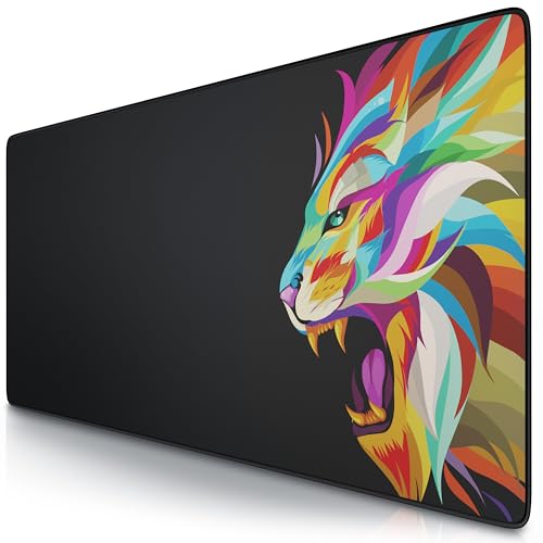 TITANWOLF - XXL Speed Gaming Mauspad 900 x 400mm - XXL Mousepad - Tischunterlage Large Size - verbessert Präzision und Geschwindigkeit - Color Löwe 2 Design von CSL-Computer